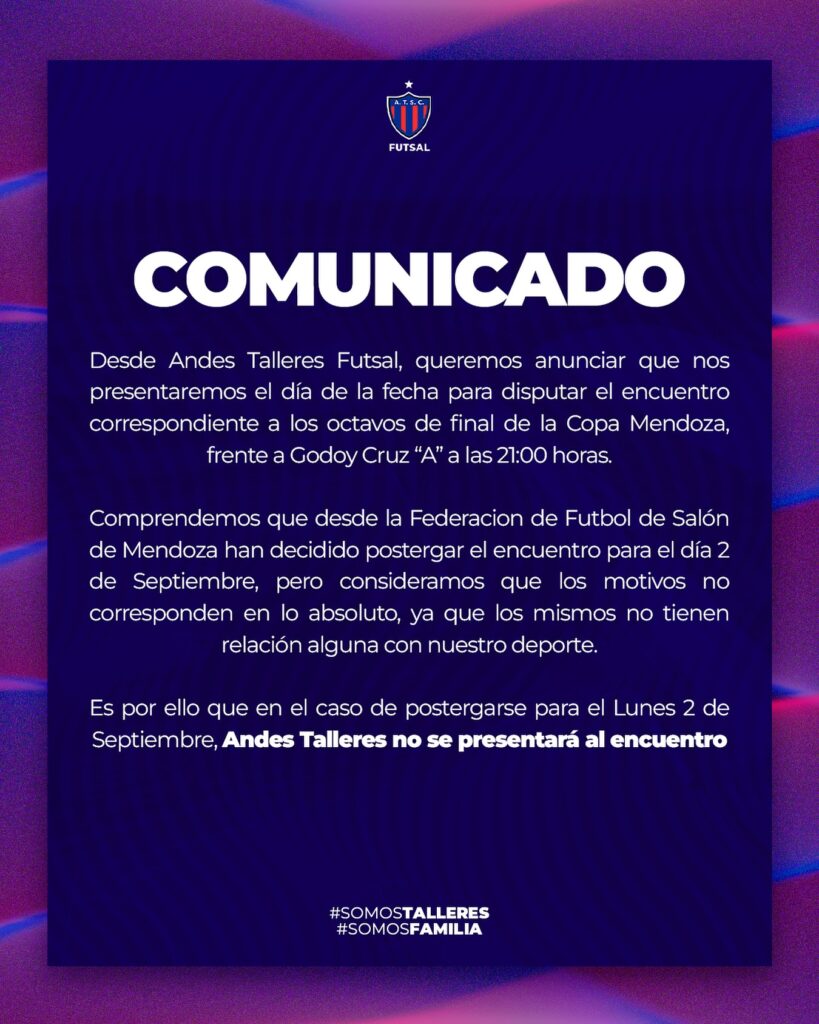 El comunicado de Talleres ante esta situación de no jugar el lunes 2/9